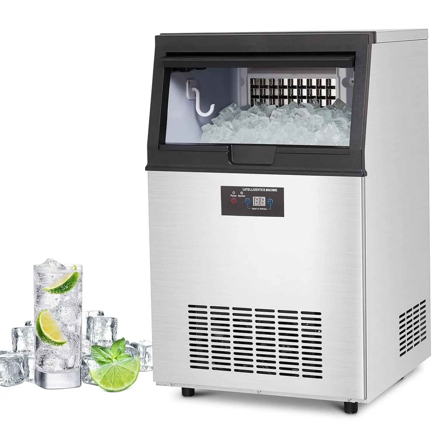 

Коммерческая машина для производства льда 100 фунтов/24 часа, из нержавеющей стали, для установки под столешницу, с емкостью для хранения льда 33 фунта, на заказ