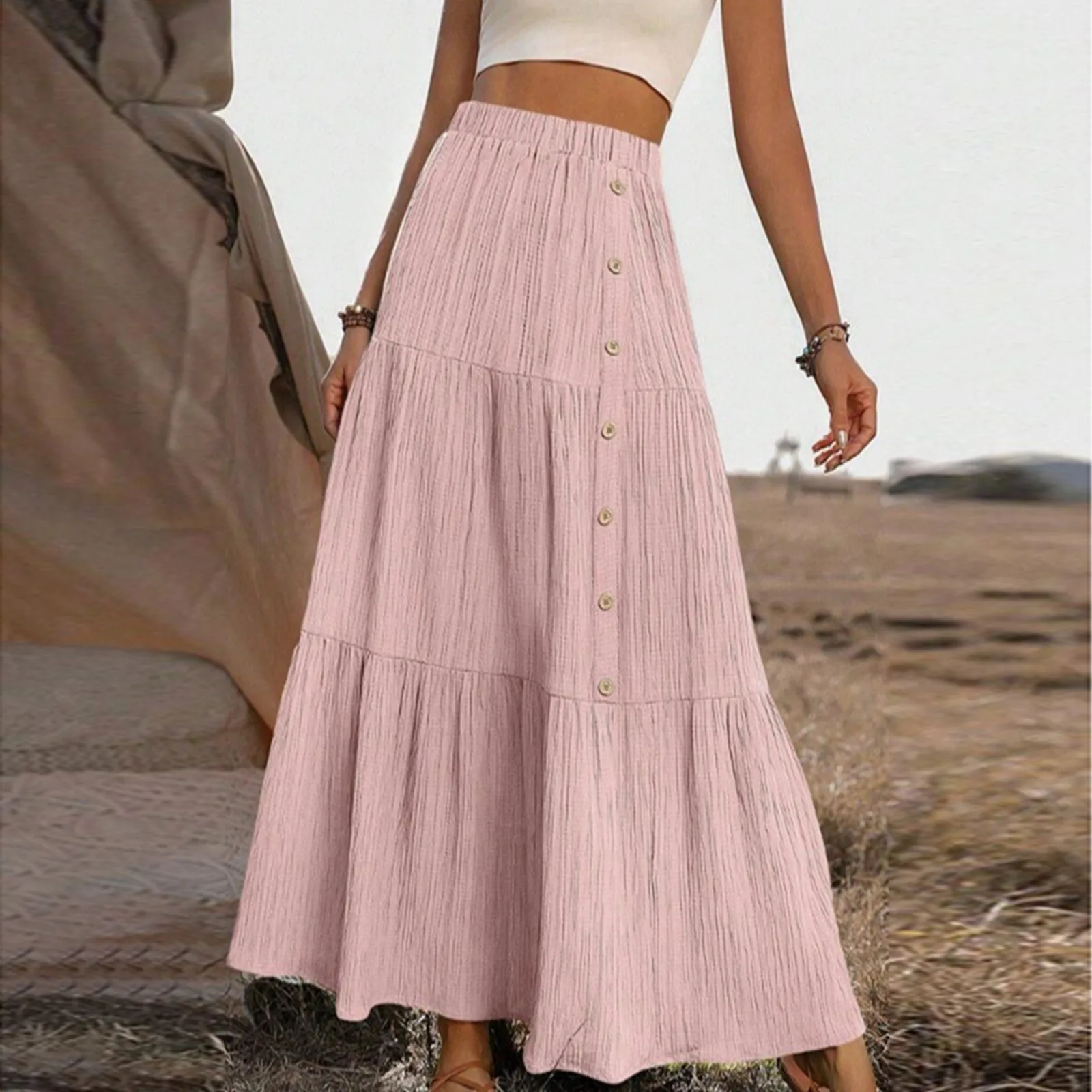 

Short Skirts Women'S Clothing Trend 2025 Women'S Casual Fashionable Elastic Waistband With Black Fungus Edge Solid Color Skirt