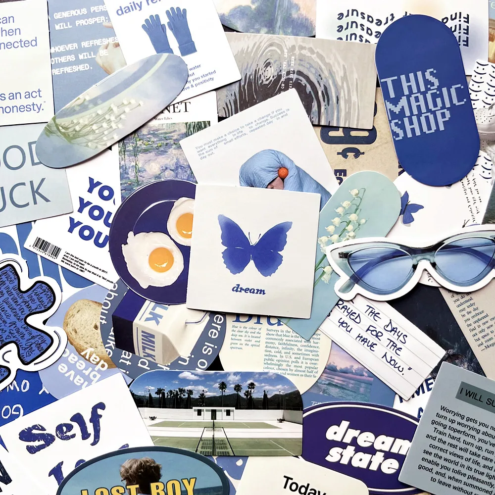 

10/57PCS landscaping Ins Blue Stickers Vintage For DIY Notebook Guitar Scrapbooking Motorcycle Laptop Luggage Decals