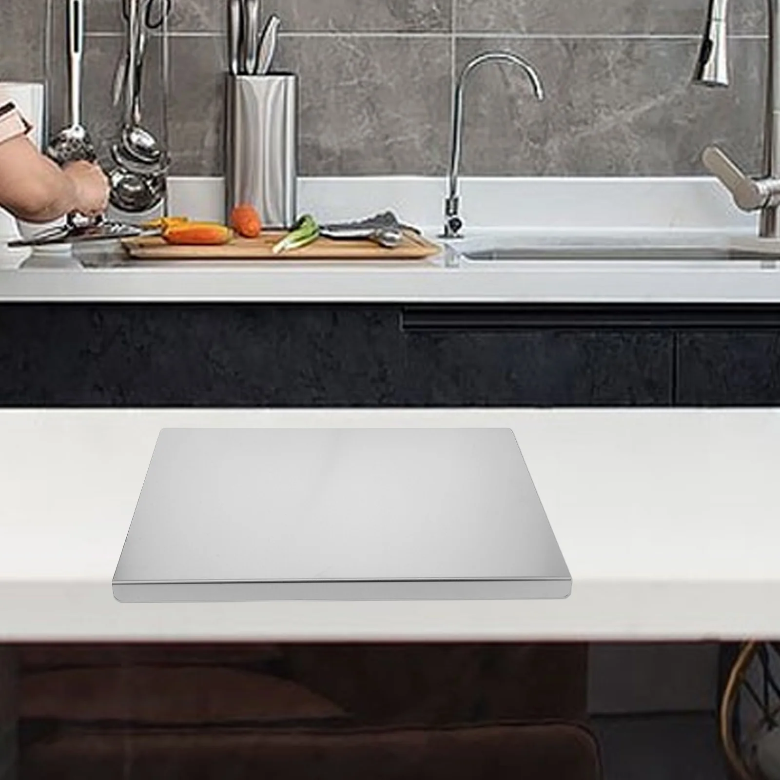 

Food Grade Stainless Steel Cutting Board Dishwasher Safe Oven Compatible Textured Smooth Kitchen Countertop Utensil Home