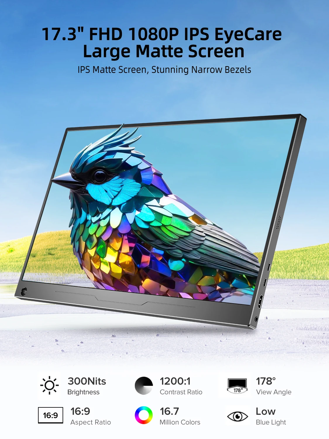 Imagem -03 - Uperfect 173 Polegadas 144hz Monitor de Jogos Portátil 1080p Fhd Ips Tela Externa com Hdmi tipo c para Laptop Mac pc Xbox Ps5 Switch