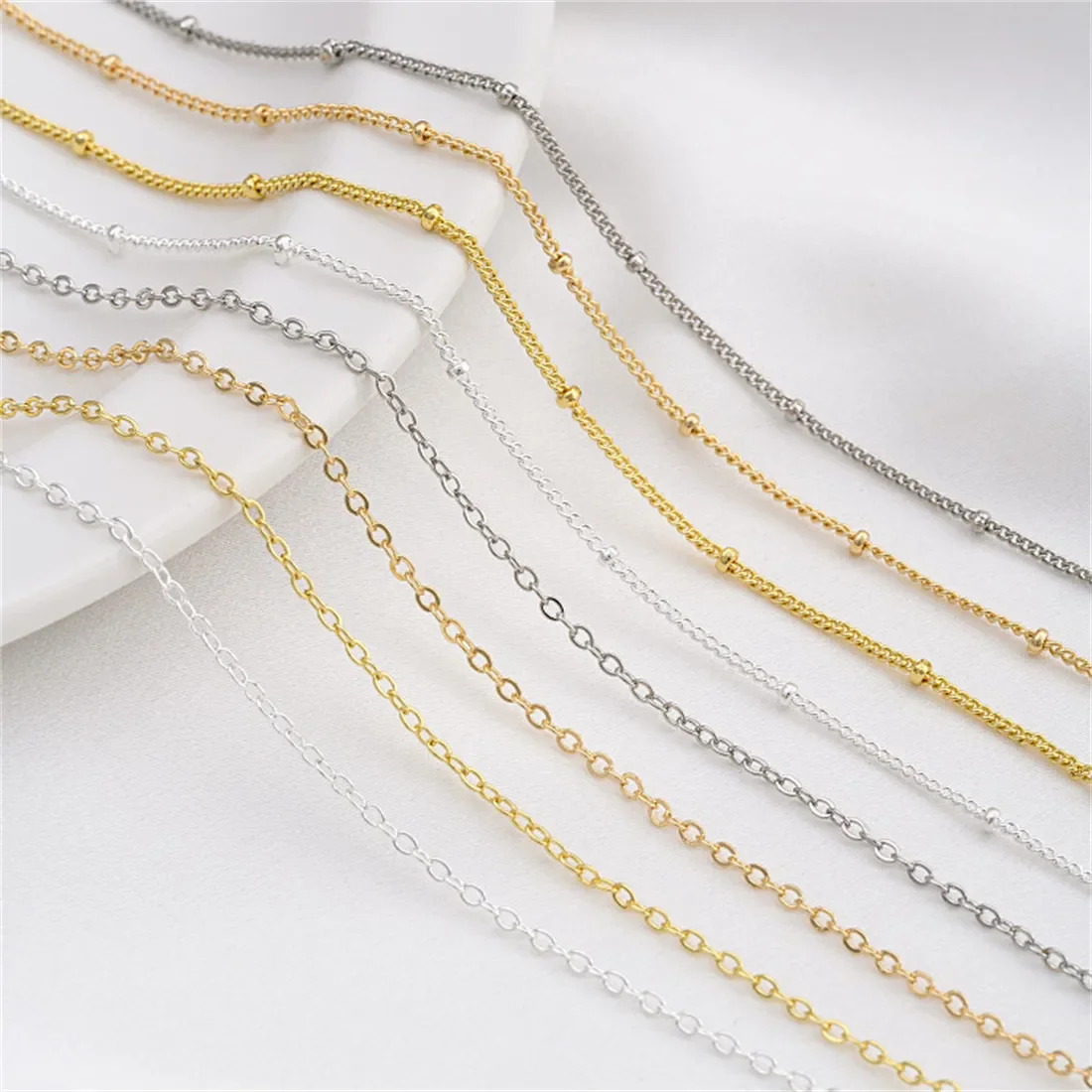 

14K Steel Seal Wrapped Real Gold Finished Necklace, Flat O Bead Chain, ater Drop Extension Chain, 45cm Clavicle Necklace B751