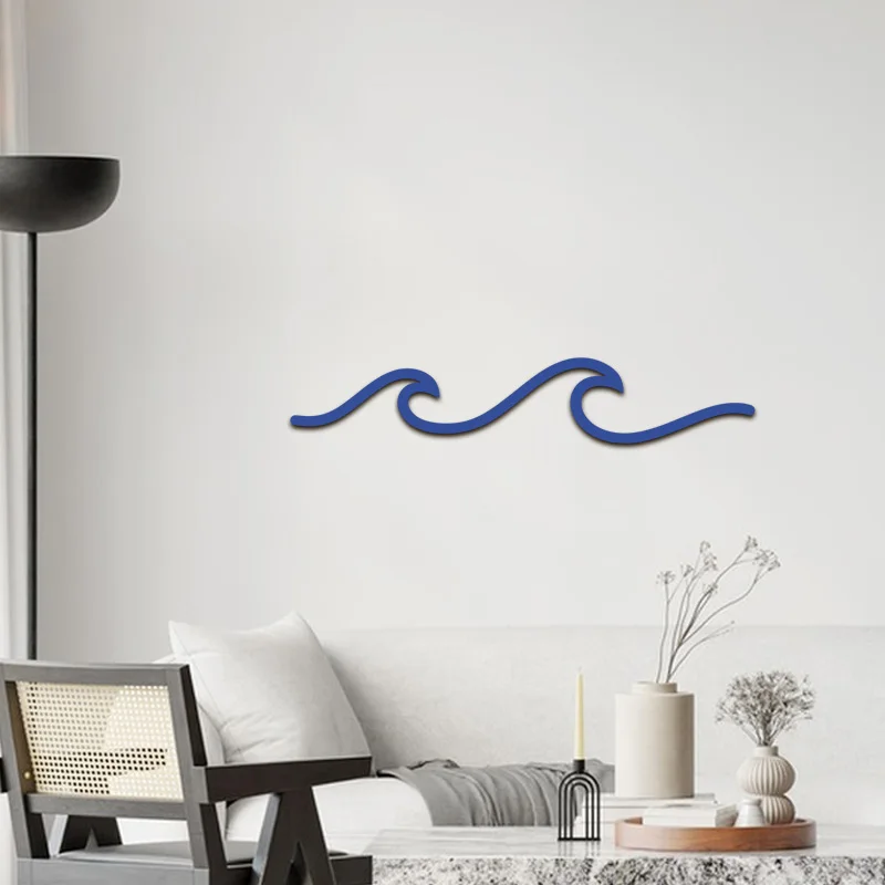 NUBECOM Wave Art Wooden Wall Decor Minimalist Line Wave Wall Stickers for Summer Home Room Office Wood Wall Line Art Decoration