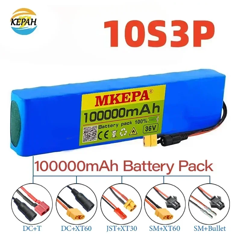 

36V 100Ah 18650 Rechargeable Lithium Battery Pack 10S3P 1000W Power Modified Bicycle Scooter Electric Vehicle with BMS