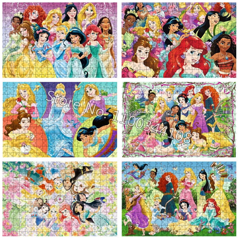 Disney Princess 300/500/1000 Pcs Jigsaw Puzzles Diy Cartoon Anime Puzzle Creative Decompression Intellectual Education Kids Toys