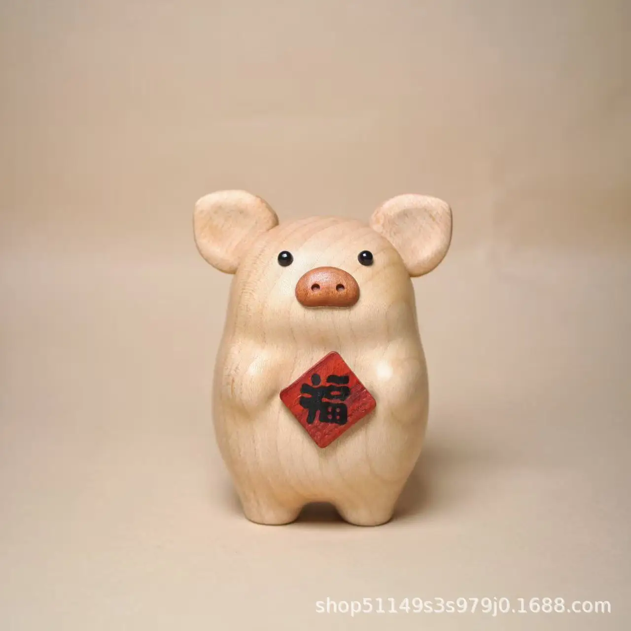 Solid Wood Pig Figurine Creative Home Office Desktop Decor Chinese Zodiac Pig Cute Wood Carving Craft Souvenir Gift