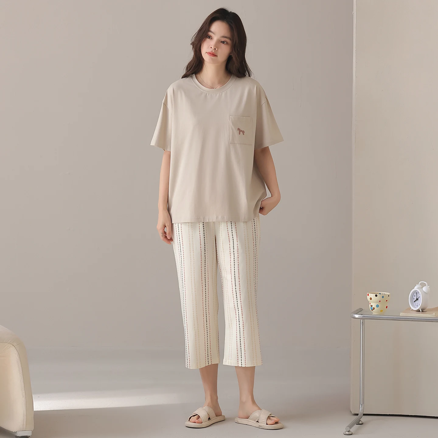 High Quality Summer Women Short Sleeve Sleepwear Knited Cotton Pajamas Set Female Casual Pijamas Mujer