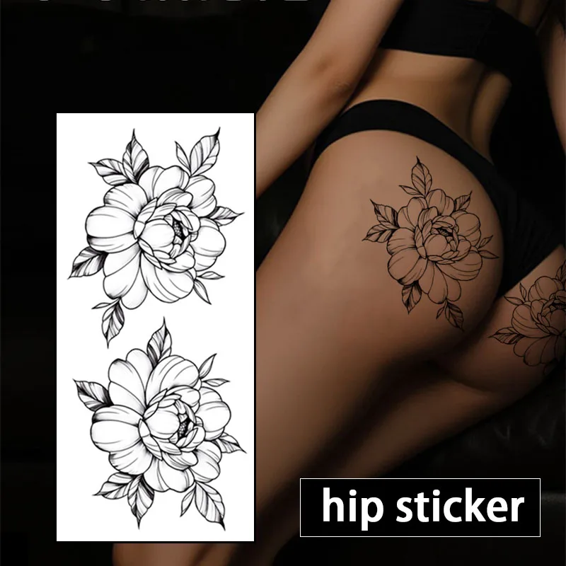 Realistic Blue Lotus Flower Tattoo, Sexy Buttocks, Chrysanthemum, Waterproof and Sweatproof Temporary Tattoo Sticker.