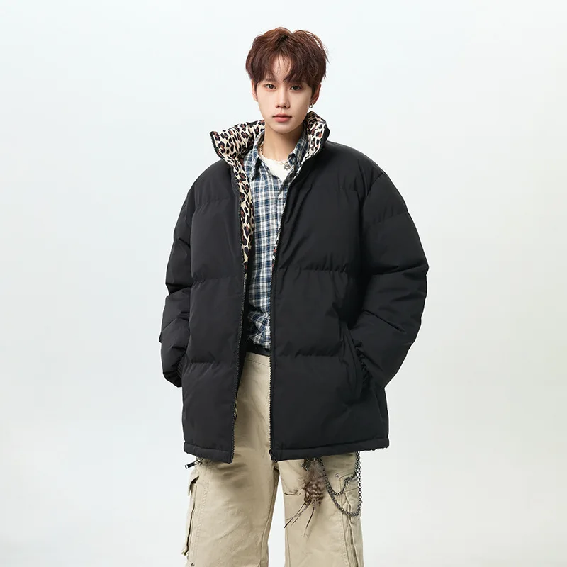 

Coats For Man In Winter New Style Stand Collar Thicken Padded Leopard Print Youth Fashion Casual Loose