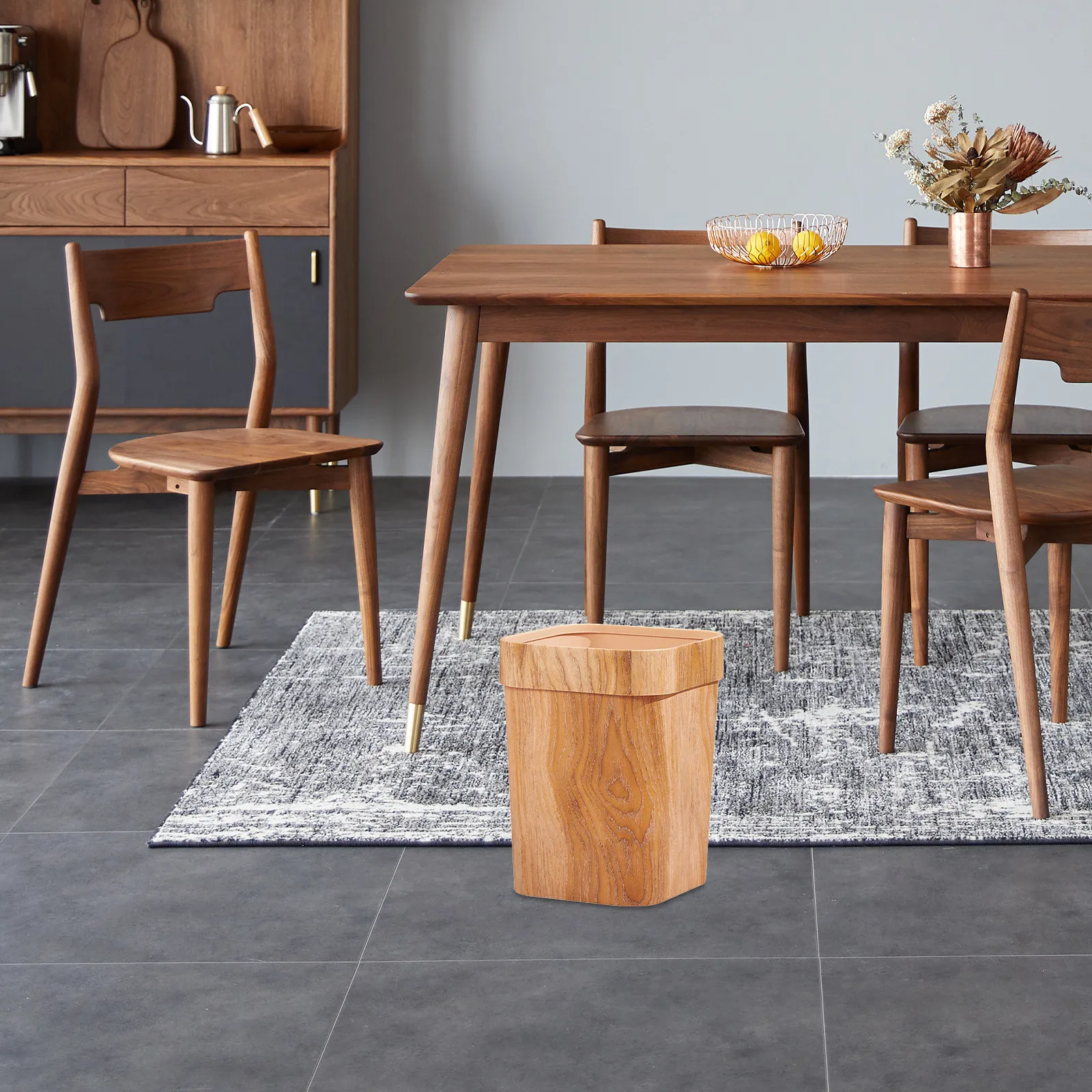 

Wood Grain Trash Can Plastic Bathroom Bedroom Garbage Container Household Waste Storage Garbage Can Creative Trash Bucket