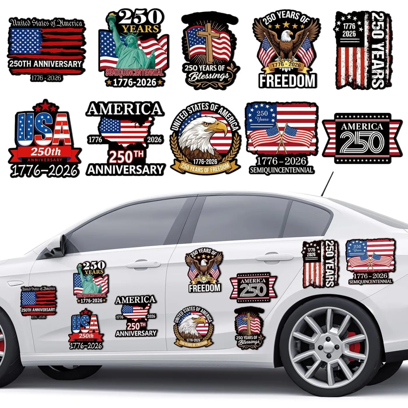 10-Pack 1776‑2026 USA 250th Anniversary Magnets, Patriotic Eagle & Flag Design for Car, Truck SUV, Laptop & Fridge, Party Favors