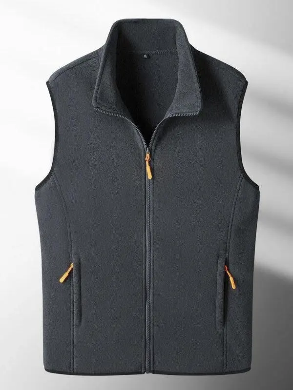 

Men's Fce Lined Stand Collar Cardigan Vest Warm Inner Layer Winter Regular Fit Clothing Thiened Polyester Fabric Workwear