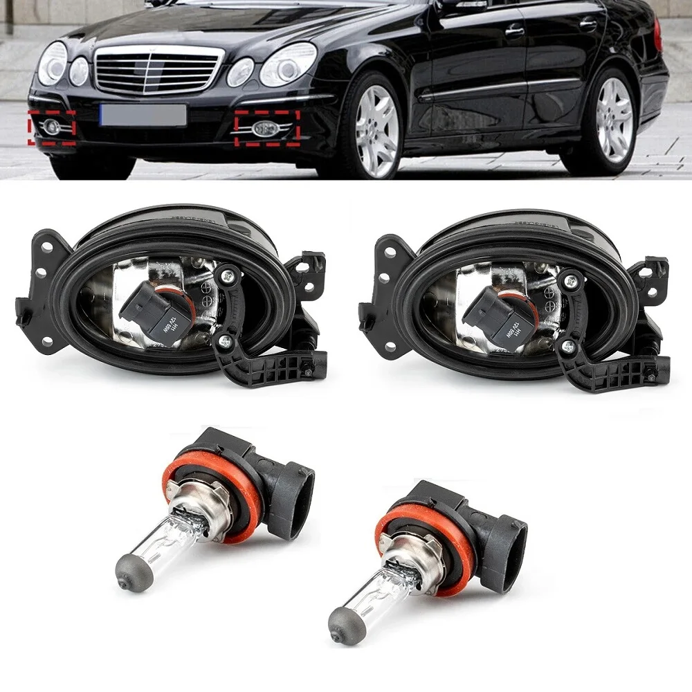 1 Pair Front Bumper Fog Lights With H11 Halogen Bulbs for Mercedes-Benz W211 E-Class 2007-2009 E-Class Facelift Auto Lighting