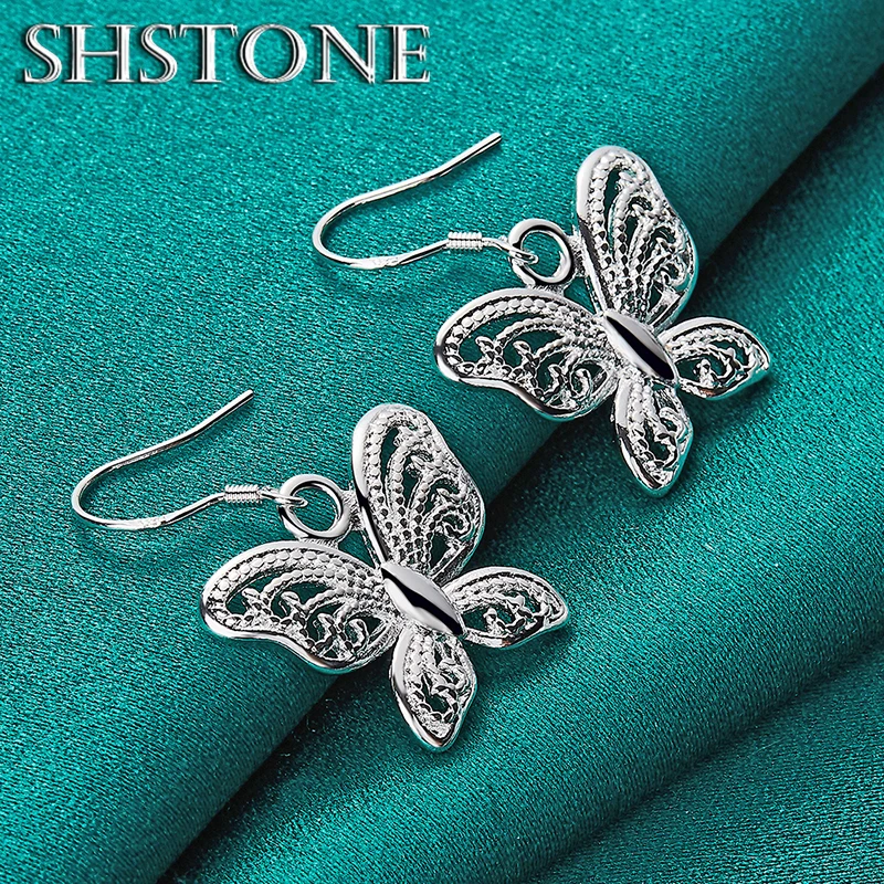 Exquisite Lovely 925 Sterling Silver Butterfly Drop Earrings Wmen Beautiful Jewelry Anniversary Wedding Party Gifts Accessories