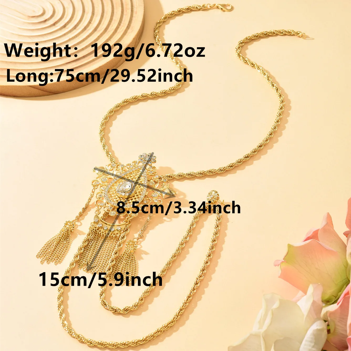 Luxurious Intricate Hollow Carved Inlaid Necklace, Gold Vintage Palace-Style Bridal Wedding Styling Essential Jewelry image 5