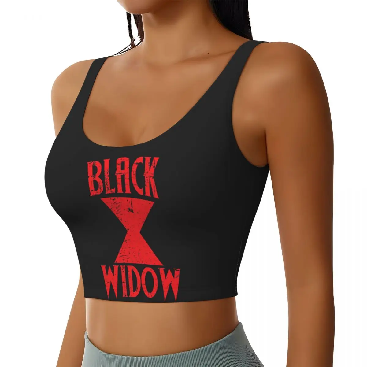 Custom Women Black Widow Logo Sports Bras High Impact Gym Workout Yoga Crop Tank Tops