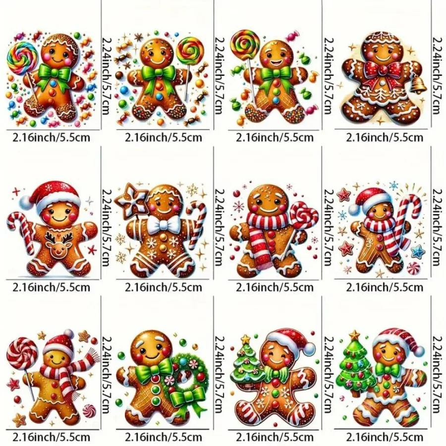 12pcs Merry Christmas Gingerbread Man UV DTF Cup Wraps Transfer Waterproof Sticker for Glass Cups Furniture Craft DIY Crafts Ru