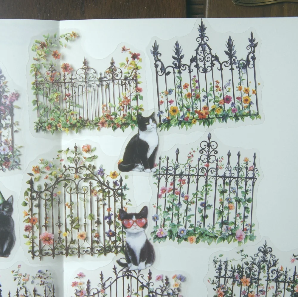 15pcs Cat Like Climb Flower Vine Fences Style PVC Sticker Scrapbooking Background DIY Gift Decoration Tag