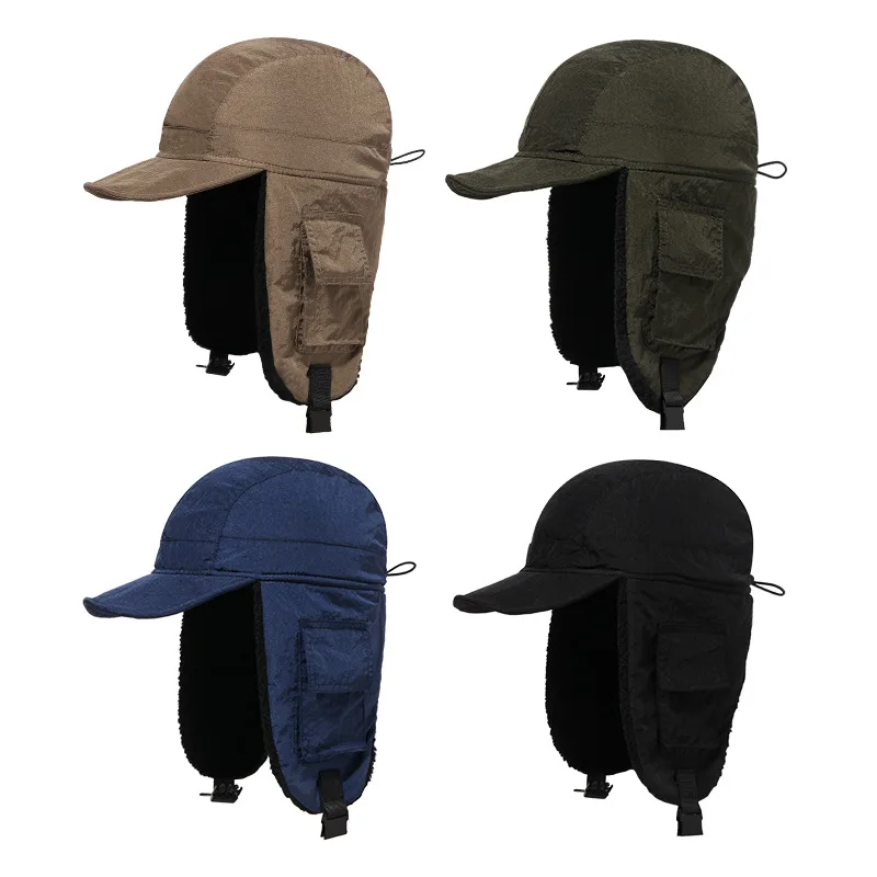

Winter Warm Ear-protecting Caps, Japanese-style Solid-color Baseball Caps with Adjustable Drawstrings