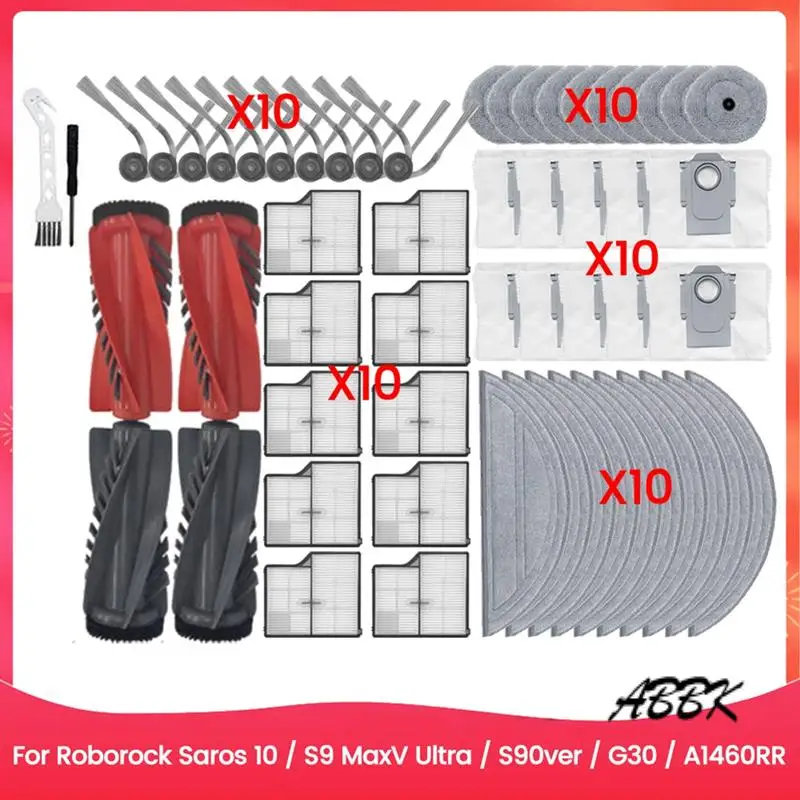 

ABBK-For Roborock Saros 10/G30/S9 Maxv Ultra/S90ver/A1460RR Spare Parts Main Side Brush Filter Mop Cloth Dust Bag Screwdriver