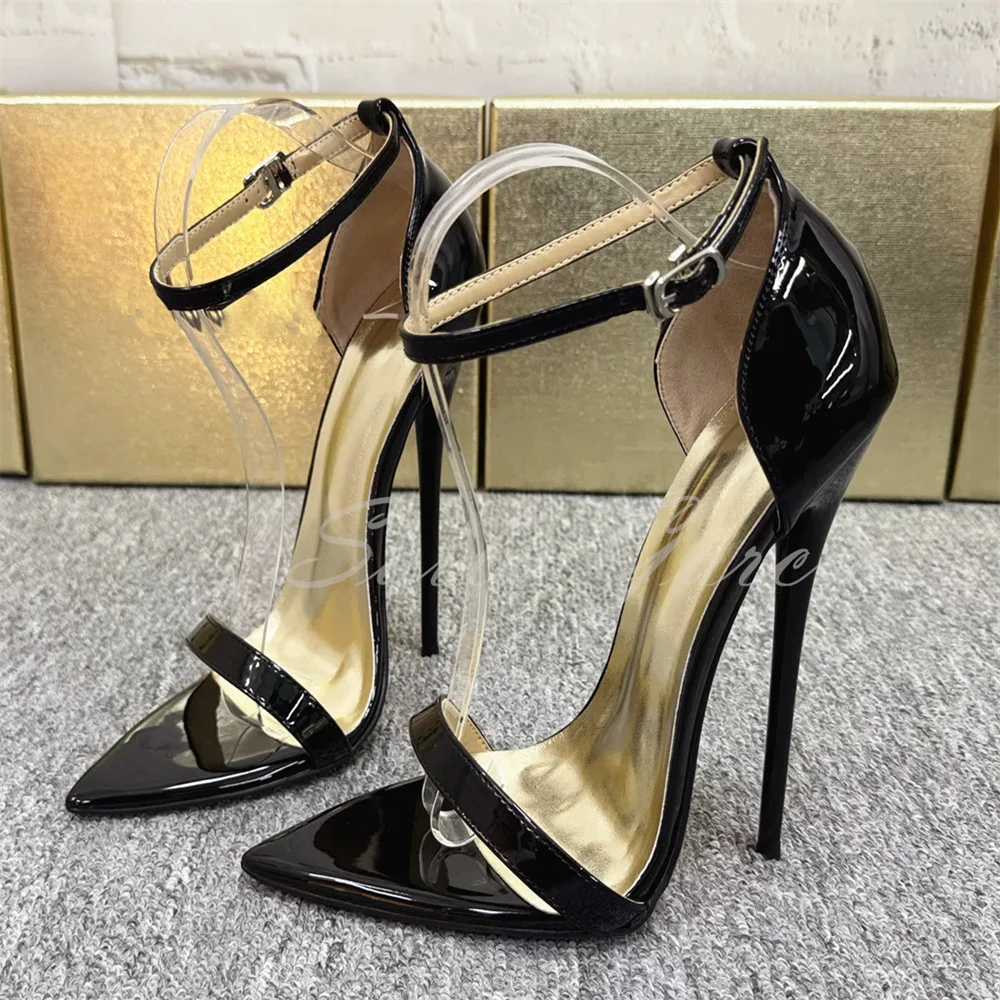Summer New Sexy 16cm Super High Heel Sandals Women Pointed Toe Stilettos Buckle Strap Solid Color Nightclub Performance Shoes
