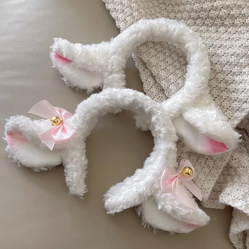 

Новая милая плюшевая повязка на голову с овечьими ушками для девочек, осенне-зимний ободок с бантом, мультяшная повязка для волос для девочек, детский головной убор, аксессуары для волос