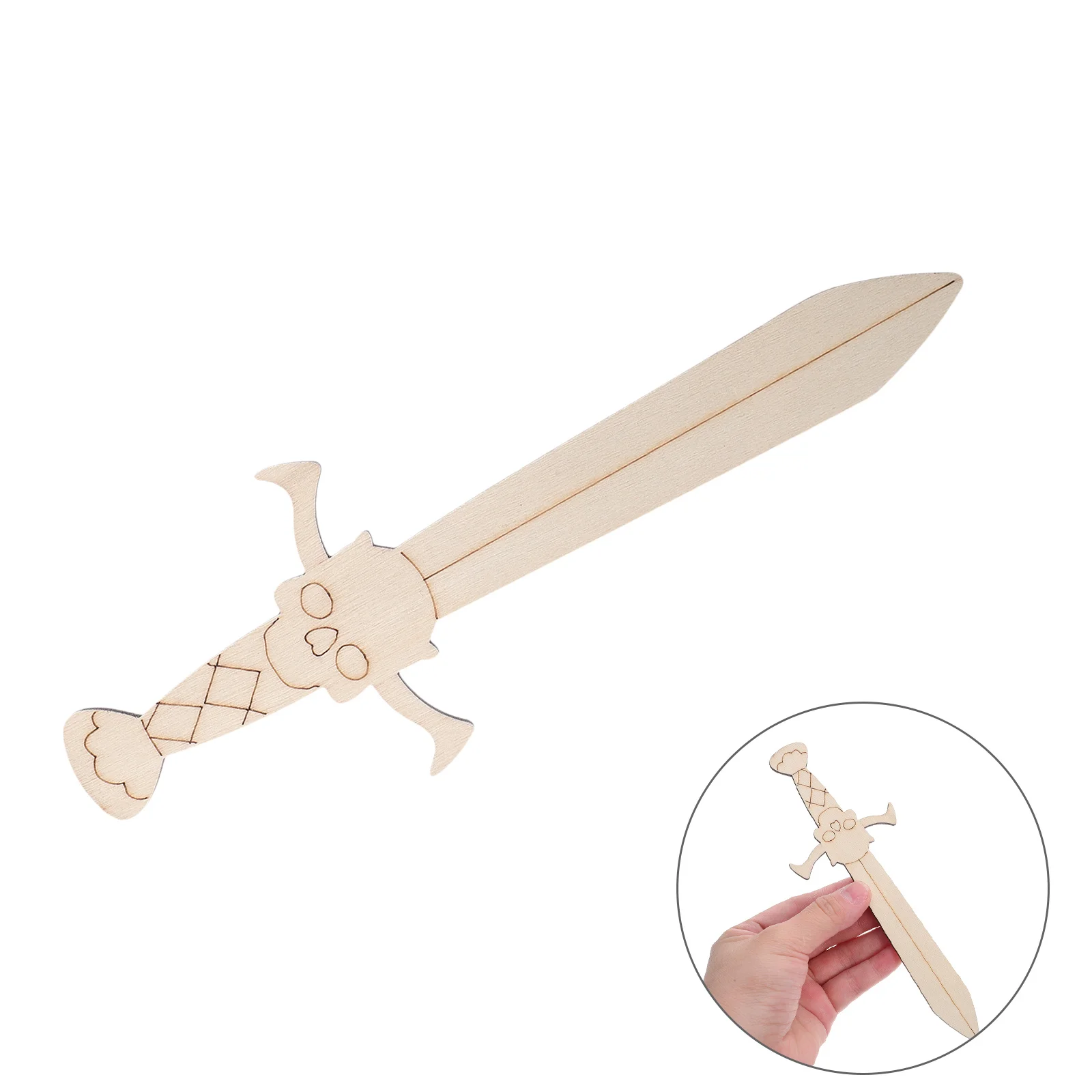 

20Pcs Wooden Craft Cutouts: Unfinished Pirate Sword Designs for Children's DIY Art Projects - Blank Wood Pieces for Hand