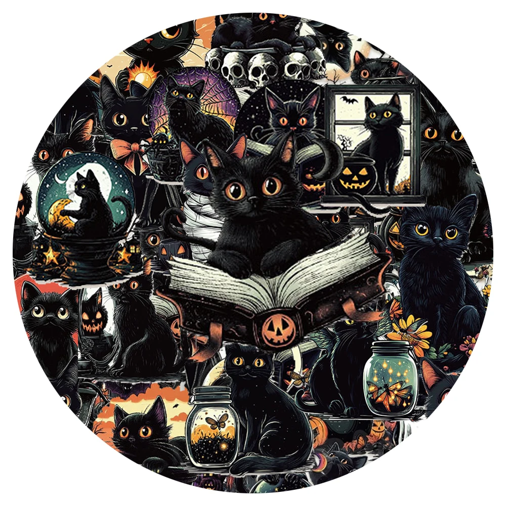 

10/30/50pcs Cartoon Halloween Stickers Gothic Black Cat Decals DIY Notebook Phone Motorcycle Bike Car Cute Graffiti Sticker Toys