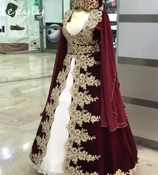 Elegant Burgundy Moroccan Wedding Dress Caftan Renaissance Celtic Turkish Bridal Gowns Long Sleeve War Bride Party Customized