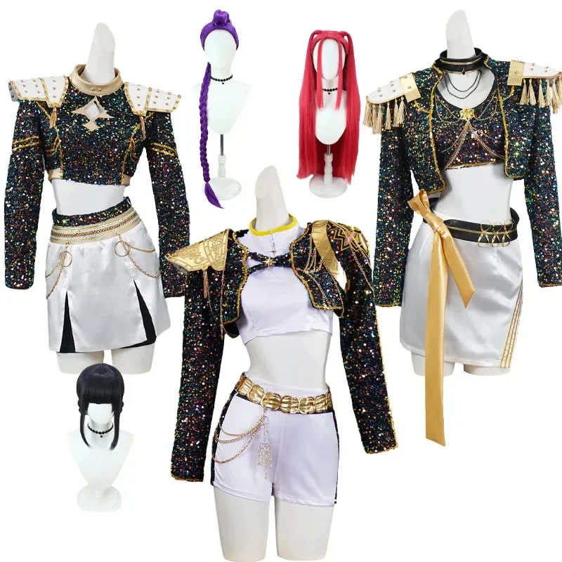 Nieuwe Halloween Cosplay Kpop Demon Hunters Zoey Rumi Mira Cosplay Kostuum Pruik Voor Vrouwen en Kind Uniform Rollenspel Halloween Carni