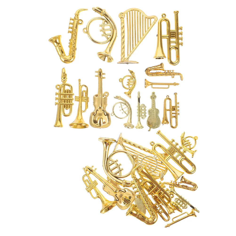 

28 Pcs Decor Horn Musical Instrument Trumpet Instruments Mini Golden Ornament Flute Decoration