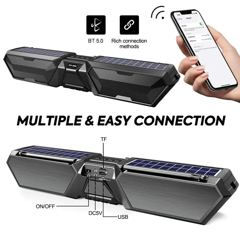 VicTsing Portable Solar Bluetooth Speaker Wireless Stereo Dual Antenna Outdoor Speaker with Phone Charger TF FM USB Phone Holder