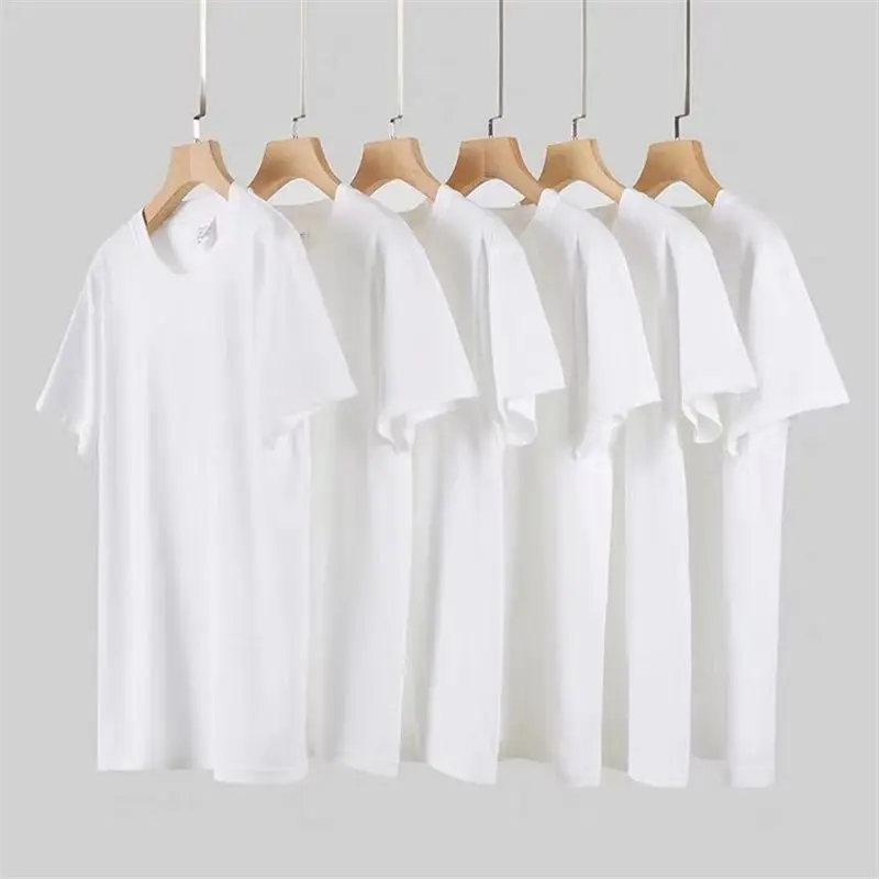 Boys And Girls Children White T-shirt Half-sleeved Top Solid Color Short-sleeved Uniform Class Clothes Large Children Pure