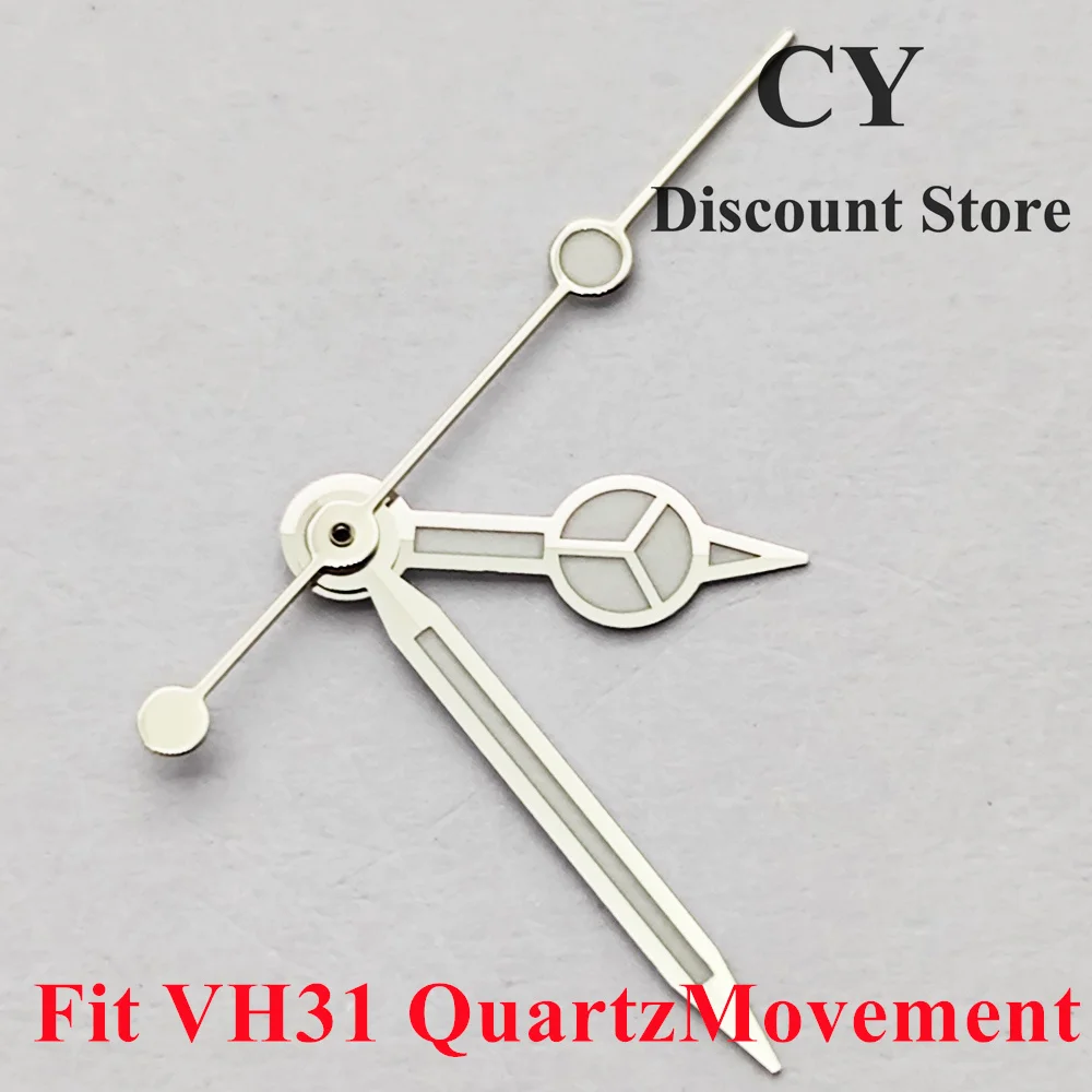 RICHUS VH31 Uhrzeiger, hochwertige silberne Uhrzeiger, grün leuchtend, 8 mm x 12 mm x 12,5 mm, passend für VH31-Uhrwerk, Uhrenzubehörteile