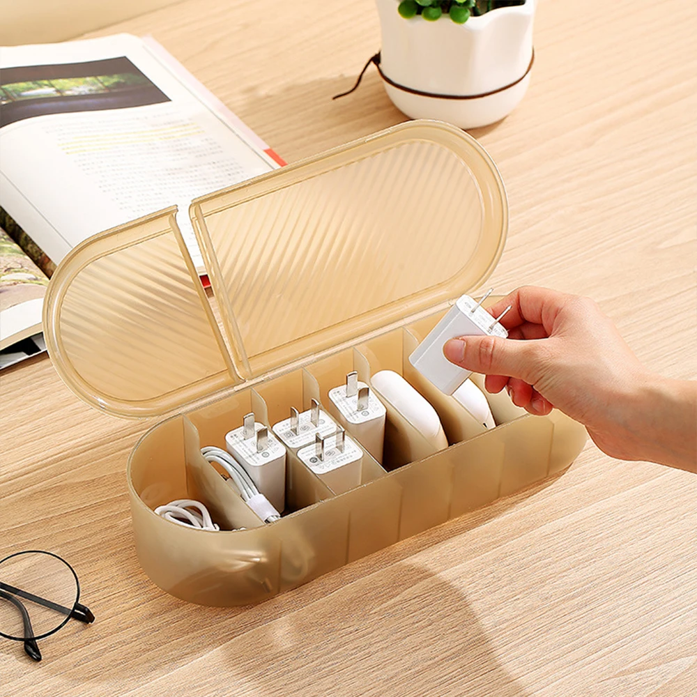 Cable Storage Box Organizer Charger Cord Storage Box With 7 Compartments Reusable Data Cable Storage Case For Home Travel Office