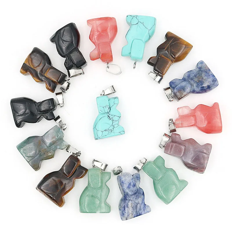 10 unids/bolsa dijes Chakra tallado perro colgante piedra curativa Natural perro y gato colgantes de cristal encantos para la fabricación de joyas