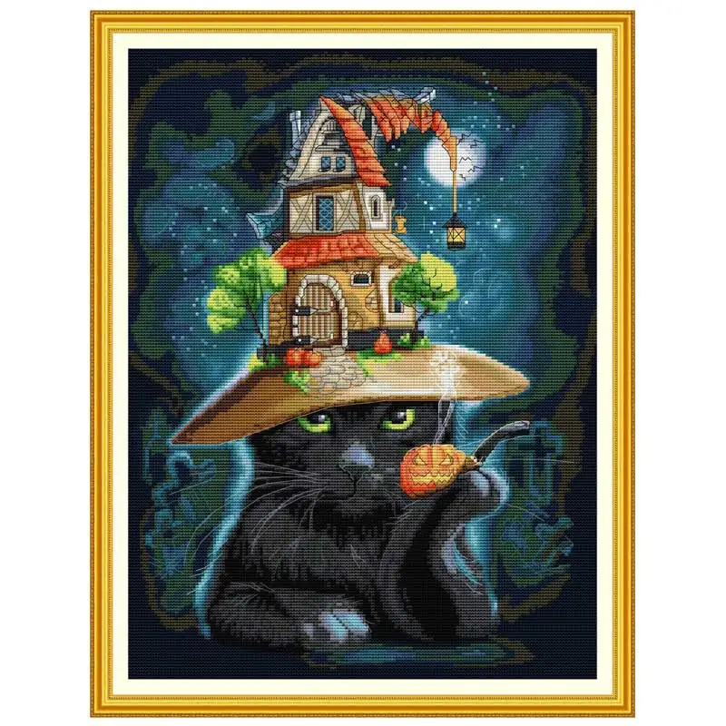 Cat Wizard Animals Patterns Counted Cross Stitch Set DIY 11CT 14CT 16CT Stamped DMC Cross-stitch Kit Embroidery Needlework