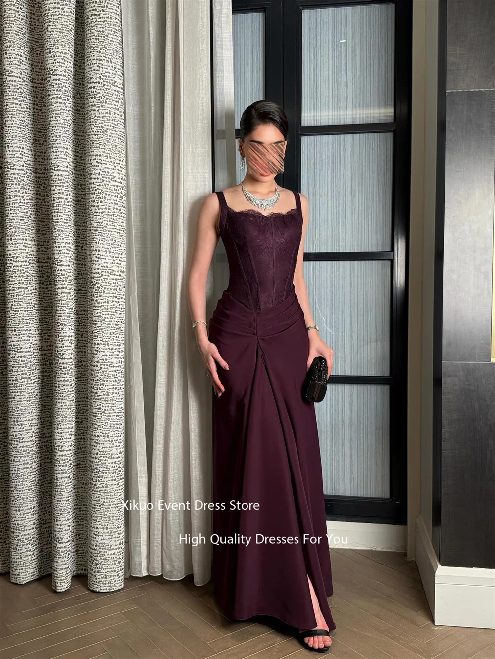 

Xikuo Вечернее платье с квадратным вырезом на тонких бретельках и рюшами Коктейльное платье Femmes nne esa esa tipo فساتين Индивидуальные