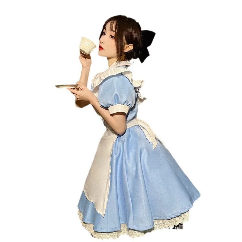 블루 프린스 드 메이드 의상 여성복 청색 티셔츠와 와이드 레그 팬츠 전통 중국 민족 의상