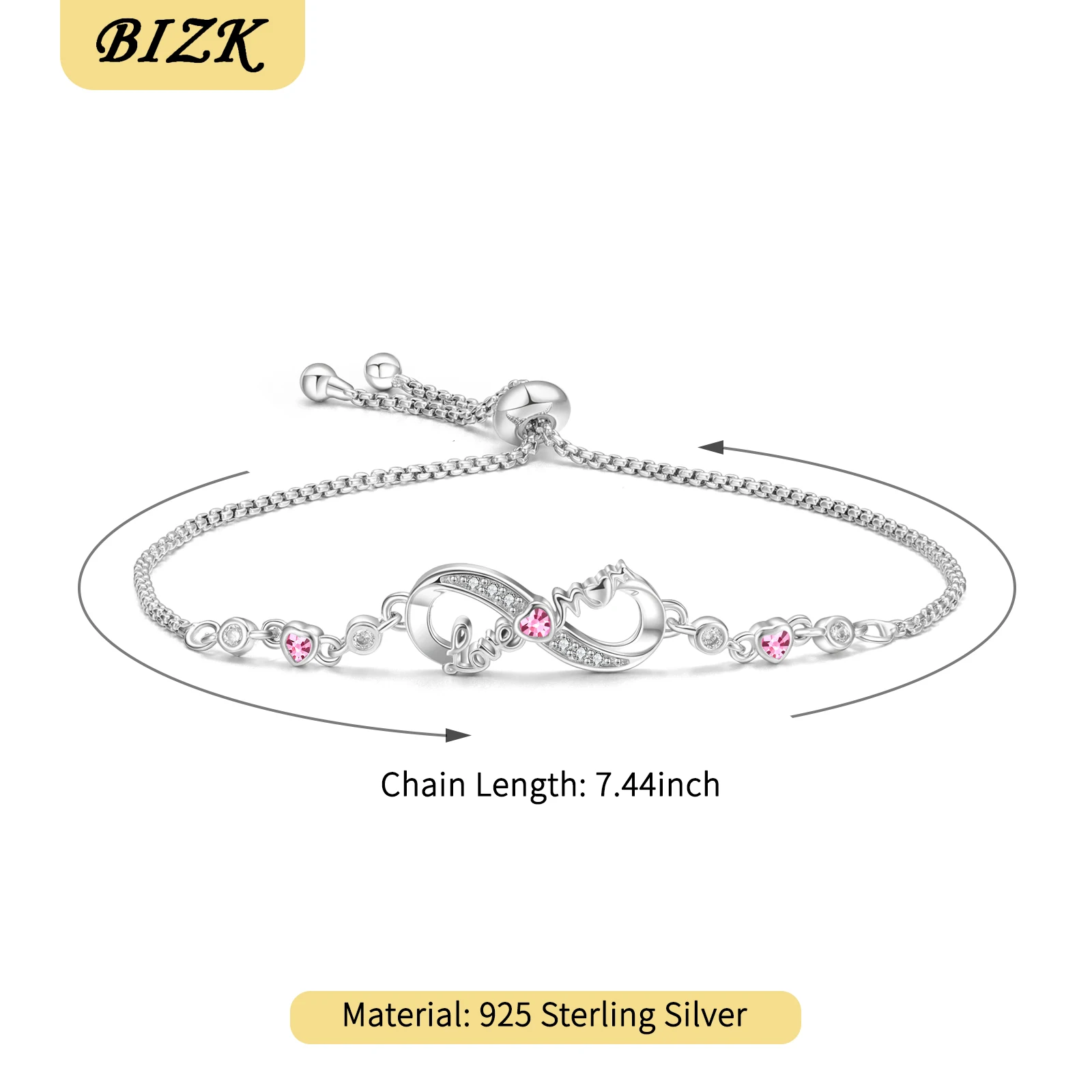 Top Quality Authentic 925 Sterling Silver Endless Love Infinity Chain Link Adjustable Women Bracelet Luxury  Silver Jewelry