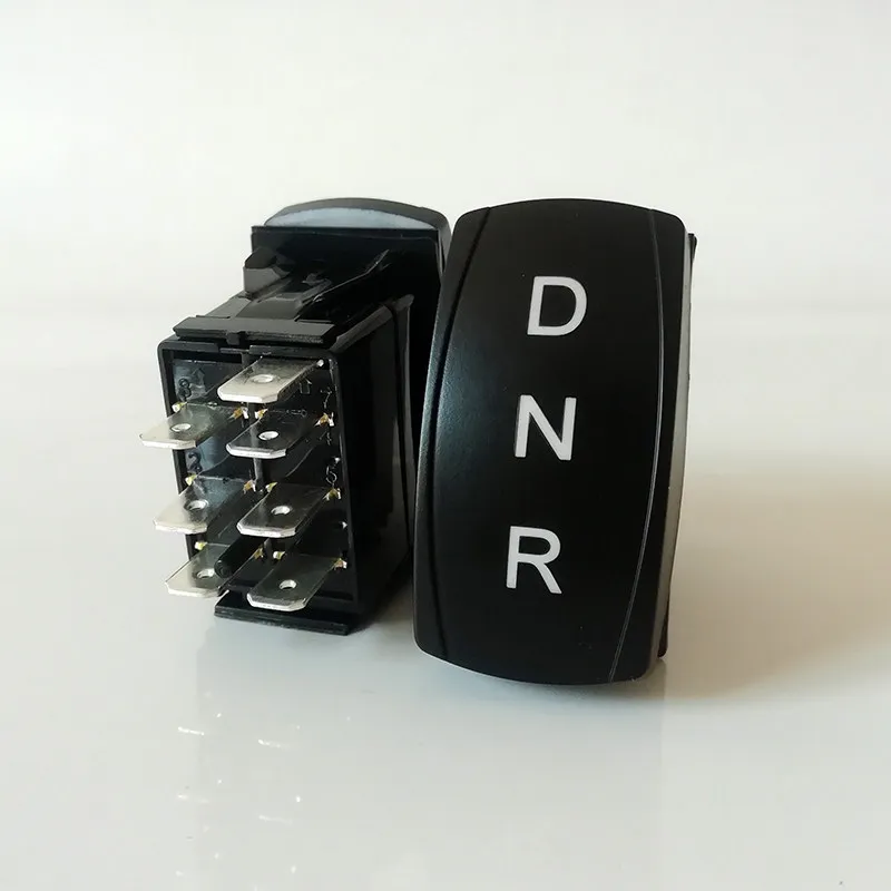 DNR forward and backward middle stop third gear self-locking white light switch car modification ship-shaped rocker button 12V24