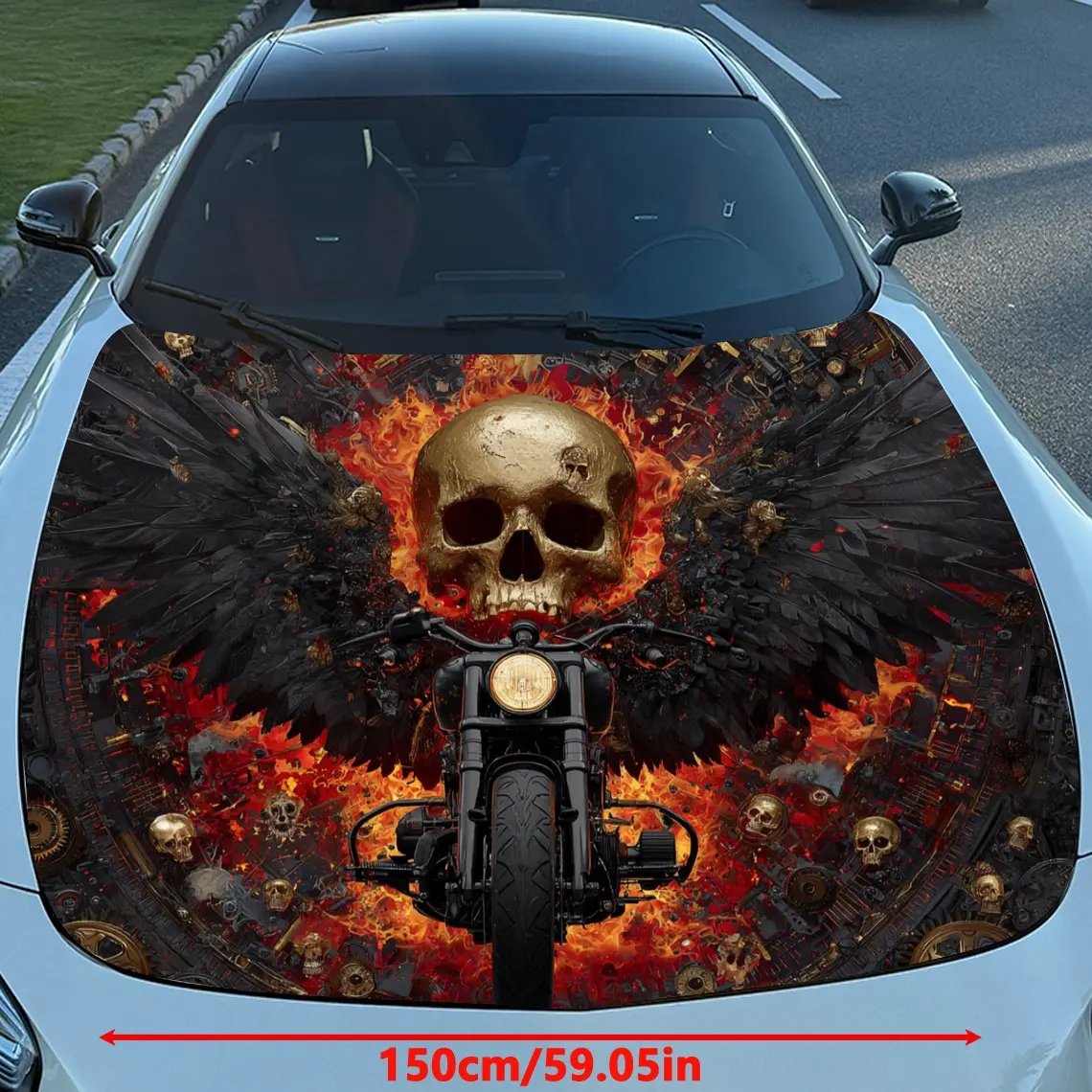 Car Hood Sticker-Wing Motorcycle Skeleton Design Waterproof And Scratch Resistant Vinyl Film Decoration,self-adhesive Protective