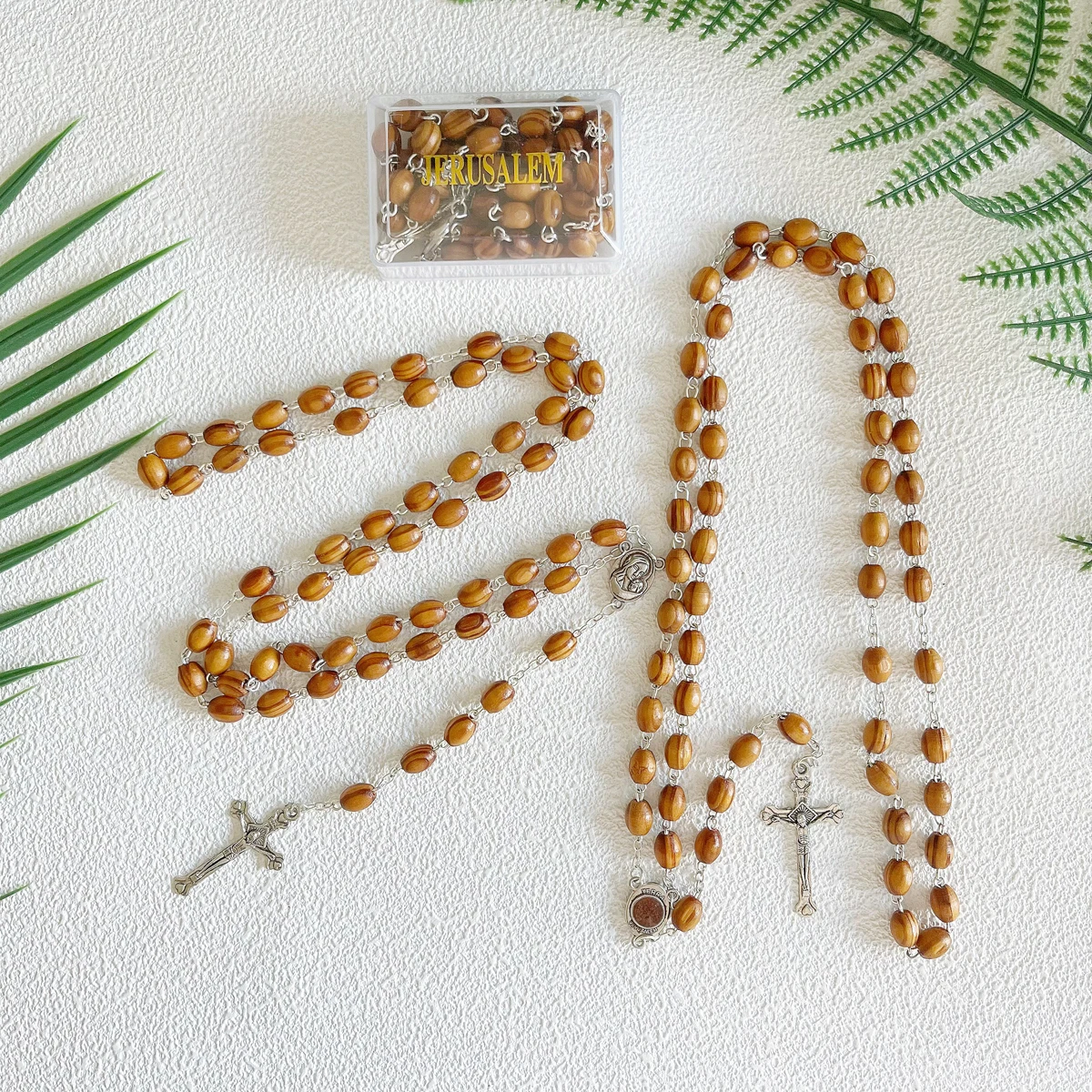 12-piece natural wood cross bead rosary baptism holy spirit European communion baptism gift set for giving as a gift