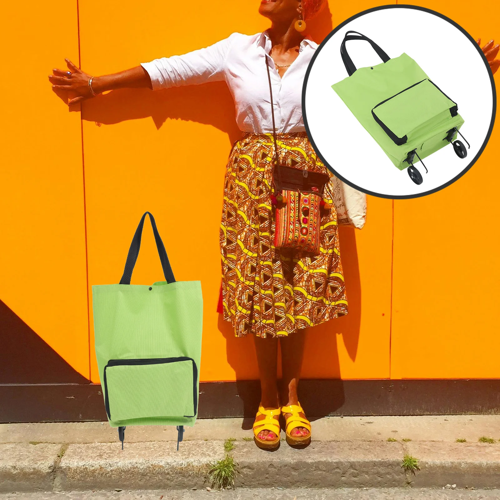 

Folding Shopping Trolley Bag with Wheels Lightweight Durable Large Capacity Silent Design Stylish Reusable Grocery Cart