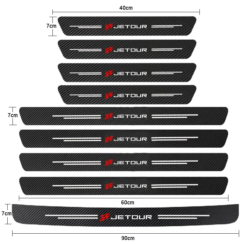 4/5/8/9Pcs Carbon Fiber Car Door Sill Protector Stickers Anti-Scratch Decals for Chery JETOUR X70 X70 Plus X90 Plus Dashing X95