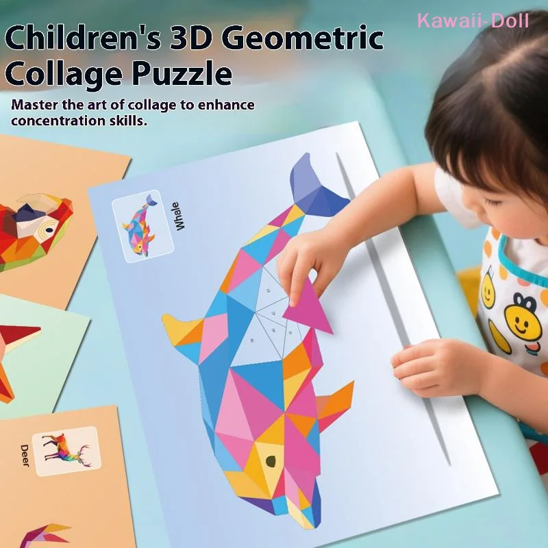 [DO]1 Set Animal Cognitive Training Enlightenment Toy Decals 3D Geometric Collages Puzzle Enhance Focus Handmade Stickers[DO]