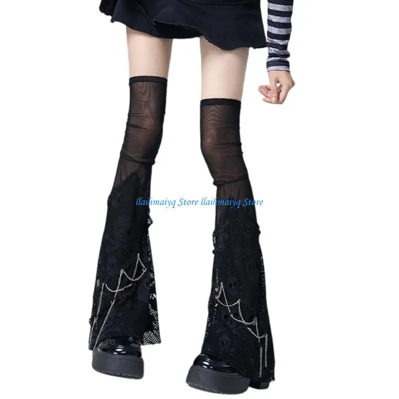 

573B Summer Leg Warmers Over The Knee Leg Covers Sheer Mesh Leg Socks Streetwear