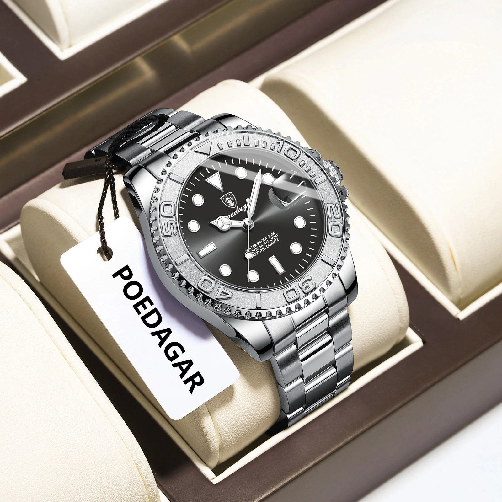 Poedagar クラシックトレンディな男性腕時計防水発光日 - Luxury Watch Organizer For Men のレビューと価格