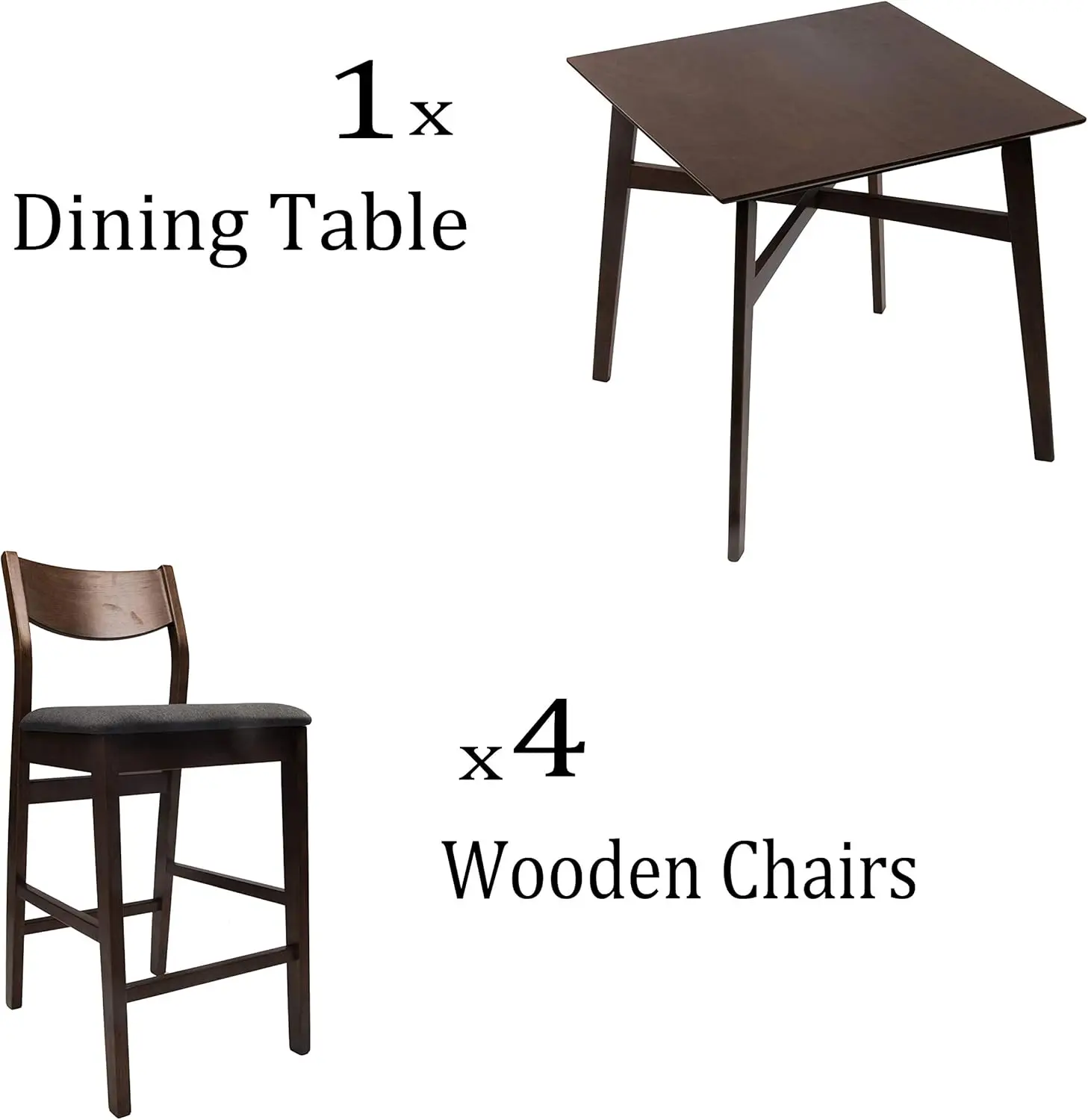 5 Pieces Table and Chairs Set for 4 Person Wooden Tables for Dining Room