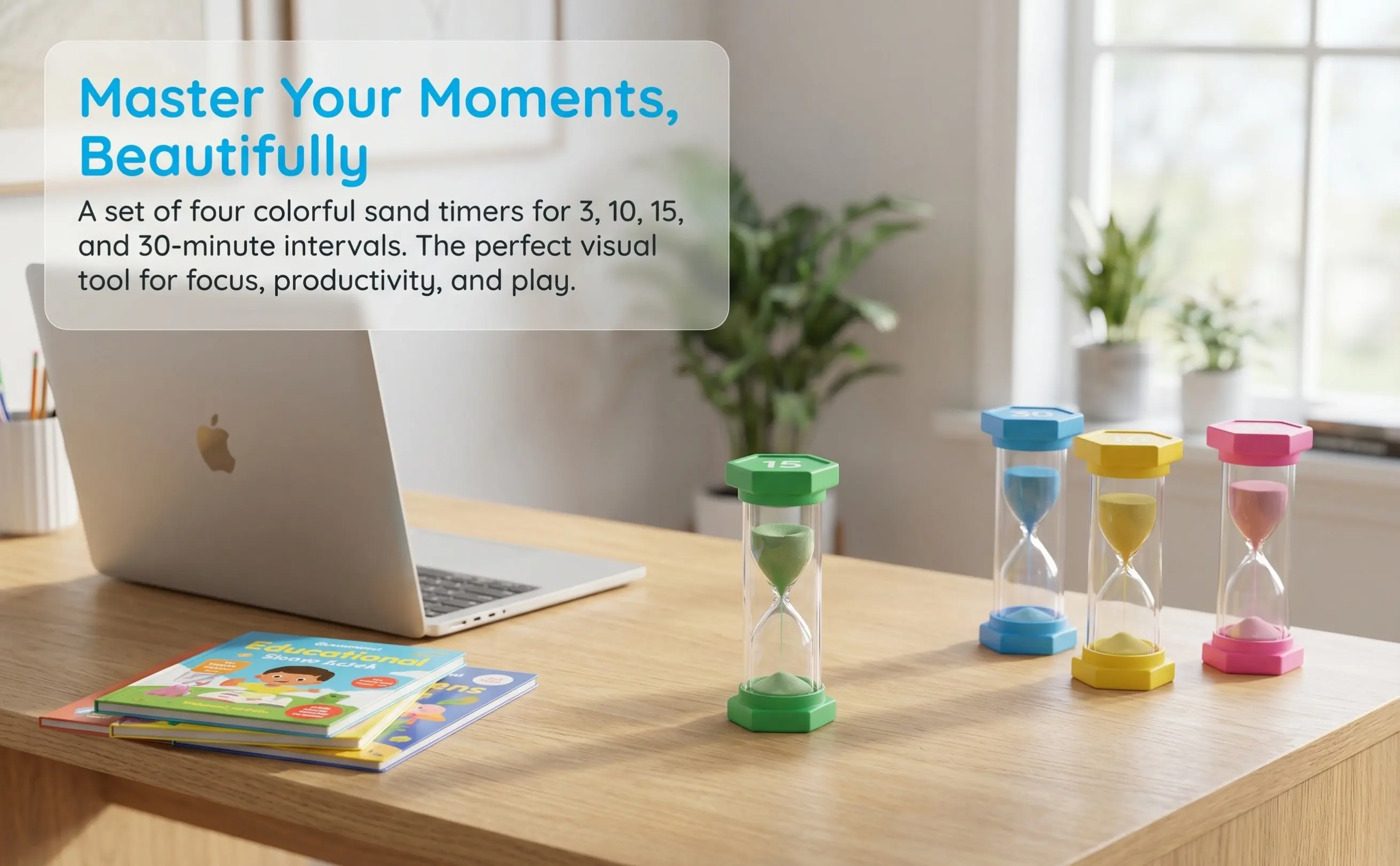 4Pcs Sand Timers Set Colorful 3 10 15 30 Minutes Visual Timer for Classroom Home Office Use Sand Clock